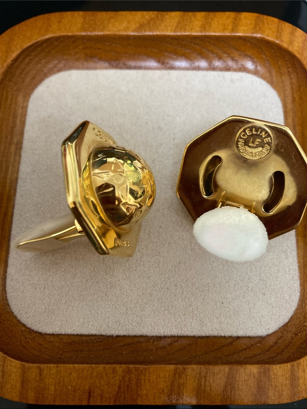 Celine Gold Octagonal Dome Clip Earrings - Picture 3 of 4